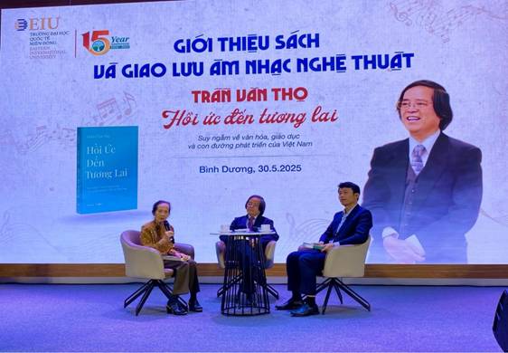 C� thể l� h�nh ảnh về 4 người, ph�ng tin tức v� văn bản cho biết 'NEIU TRLỜNG BATHOC MINDONG XIONAL UNIVERSUIY Year MRLLINE Trin inDe σ THI�U S�CH V� GIAO AM NHẠC NGHE THUẶT TRAN VĂN THO Hồi ức đến tương lai Suy ngắm vẻ vần h�a, gi�o dục v� Con đường ph�t triến của Việt Nam Hồi Uc Dến Tương TươngLai Lai B�nh Dương, 30.5.2025 川'